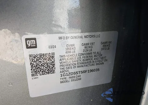 2024 Chevrolet Malibu Fwd 1Lt из США, поврежденный, VIN 1G1ZD5ST5RF196035